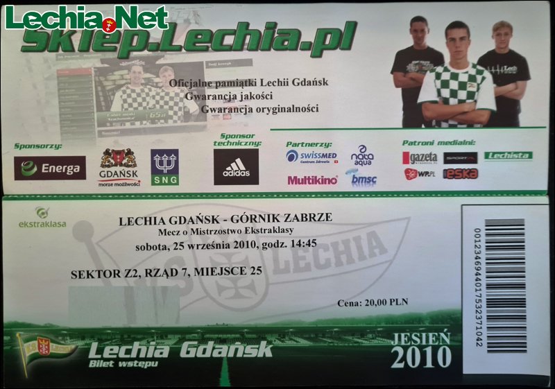 Bilet z meczu Lechia-Górnik Zabrze