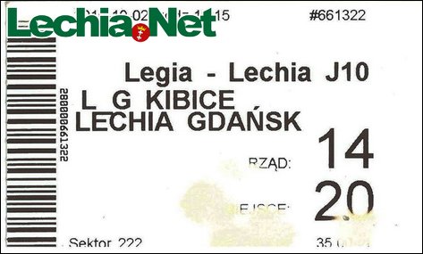 Bilet z meczu Legia Warszawa-Lechia