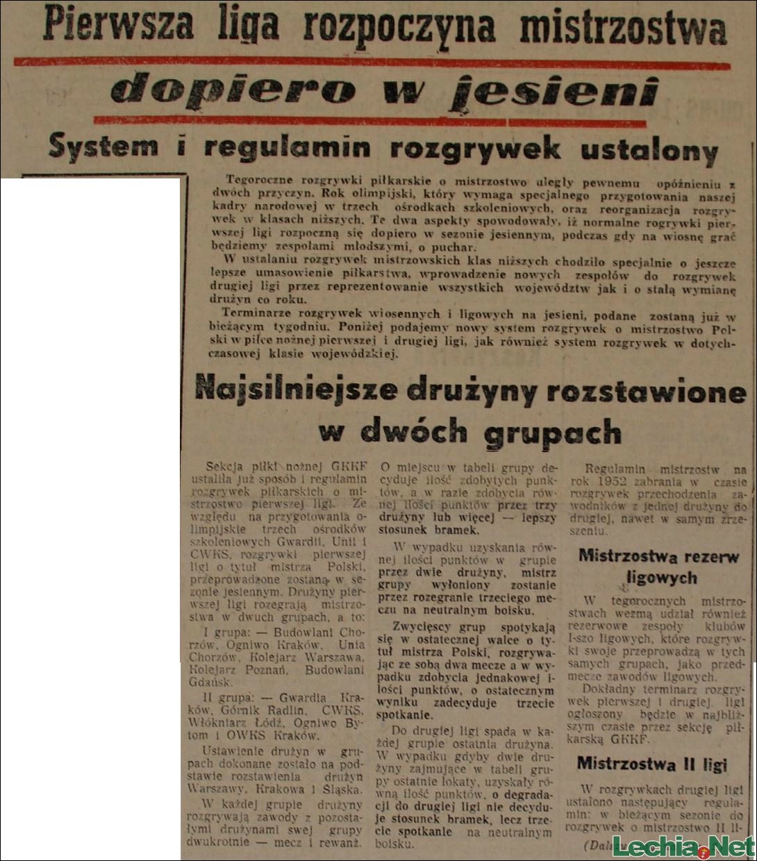 1952.03.24.pierwsza liga rozpocznie mistrzostwa jesienia pilkarz a