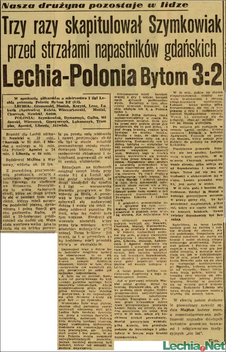 Relacja prasowa z meczu Lechia-Polonia Bytom