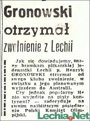 1961.01.31.Gronowski otrzymał zwolnienie z Lechii