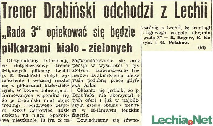 1962.09.02.Trener Drabiński odchodzi z Lechii