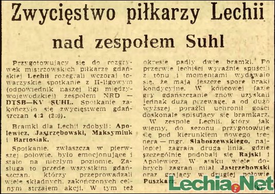 1970.08.03.Zwycięstwo piłkarzy Lechii nad zespołem Suhl