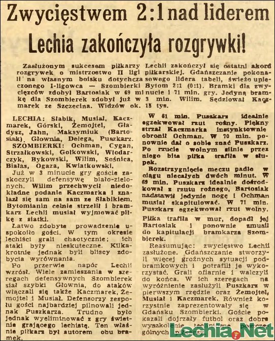 1973.06.21.Zwycięstwem 2:1 nad liderem Lechia zakończyła rozgrywki