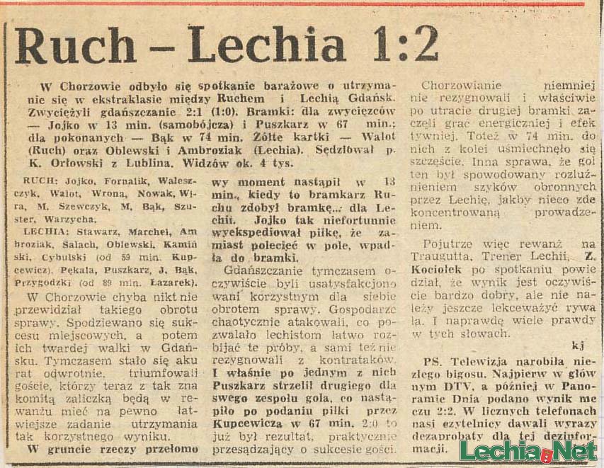 Relacja prasowa z meczu Ruch Chorzów-Lechia