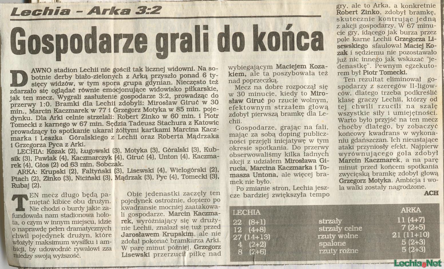Relacja prasowa z meczu Lechia-Arka Gdynia
