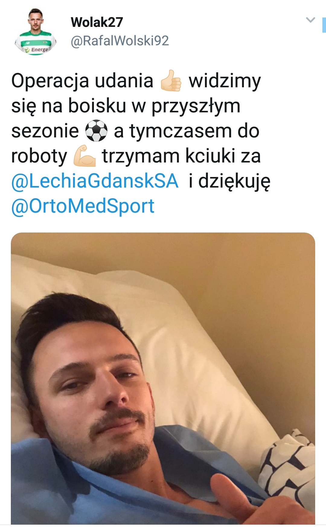 2019.01.25 Rafał Wolski po operacji Twitter
