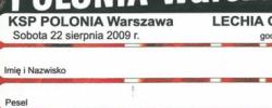 Bilet z sezonu 2009-2010 ze spotkania 2009.08.22.Polonia Warszawa-Lechia Gdańsk
