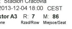 Bilet z sezonu 2013-2014 ze spotkania 2013.12.04.Cracovia-Lechia Gdańsk