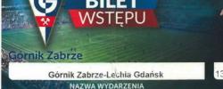 Bilet z sezonu 2015-2016 ze spotkania 2016.03.13.Górnik Zabrze-Lechia Gdańsk