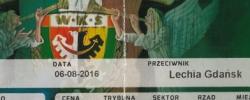Bilet z sezonu 2016-2017 ze spotkania 2016.08.06.Śląsk Wrocław-Lechia Gdańsk