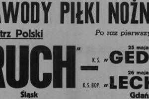 Plakat z sezonu 1946 ze spotkania 1946.05.26 Lechia Gdańsk-Ruch Wielkie Hajduki