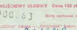 Bilet z sezonu 1984-1985 ze spotkania 1984.09.30.Lechia Gdańsk-Radomiak Radom