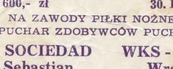 Bilet z sezonu 1987-1988 ze spotkania 1987.09.30.Śląsk Wrocław-Real Sociedad