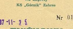 Bilet z sezonu 1987-1988 ze spotkania 1987.11.25.Górnik Zabrze-Lechia Gdańsk