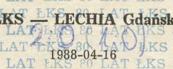 Bilet z sezonu 1987-1988 ze spotkania 1988.04.16.ŁKS Łódź-Lechia Gdańsk