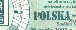 Bilet z sezonu 1992-1993 ze spotkania 1993.05.29.POLSKA-Anglia