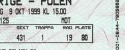 Bilet z sezonu 1999-2000 ze spotkania 1999.10.09.Szwecja-POLSKA