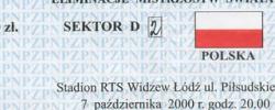 Bilet z sezonu 2000-2001 z meczu 2000.10.07.POLSKA-Białoruś