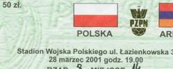 Bilet z sezonu 2000-2001 z meczu 2001.03.28.POLSKA-Armenia