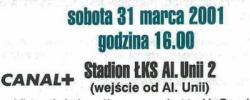 Bilet z sezonu 2000-2001 z meczu 2001.03.31.ŁKS Łódź-Lechia Gdańsk