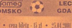 Bilet z sezonu 2000-2001 z meczu 2001.04.25.RKS Fameg Radomsko-Lechia Gdańsk
