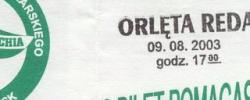 Bilet z sezonu 2003-2004 z meczu 2003.08.09.Lechia Gdańsk-Orlęta Reda