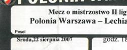 Bilet z sezonu 2007-2008 z meczu 2007.08.22.Polonia Warszawa-Lechia Gdańsk