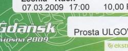 Bilet z sezonu 2008-2009 z meczu 2009.03.07.Lechia Gdańsk-Ruch Chorzów