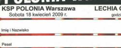 Bilet z sezonu 2008-2009 z meczu 2009.04.18.Polonia Warszawa-Lechia Gdańsk