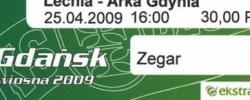 Bilet z sezonu 2008-2009 z meczu 2009.04.25.Lechia Gdańsk-Arka Gdynia