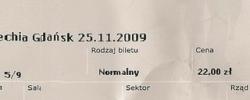 Bilet z sezonu 2009-2010 ze spotkania 2009.11.25.Arka Gdynia-Lechia Gdańsk
