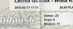 Bilet z sezonu 2009-2010 ze spotkania 2010.03.17.Lechia Gdańsk-Wisła Kraków