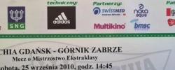 Bilet z sezonu 2010-2011 ze spotkania 2010.09.25.Lechia Gdańsk-Górnik Zabrze