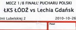 Bilet z sezonu 2010-2011 ze spotkania 2010.10.26.ŁKS Łódź-Lechia Gdańsk