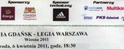 Bilet z sezonu 2010-2011 ze spotkania 2011.04.06.Lechia Gdańsk-Legia Warszawa