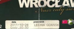 Bilet z sezonu 2011-2012 ze spotkania 2011.10.28.Śląsk Wrocław-Lechia Gdańsk