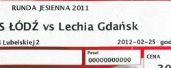 Bilet z sezonu 2011-2012 ze spotkania 2012.02.25.ŁKS Łódź-Lechia Gdańsk